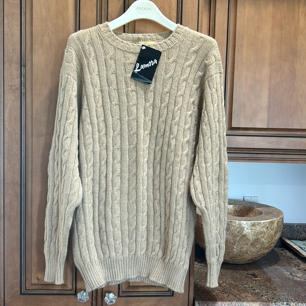 Oatmeal Cable Knit Sweater 100% Wool